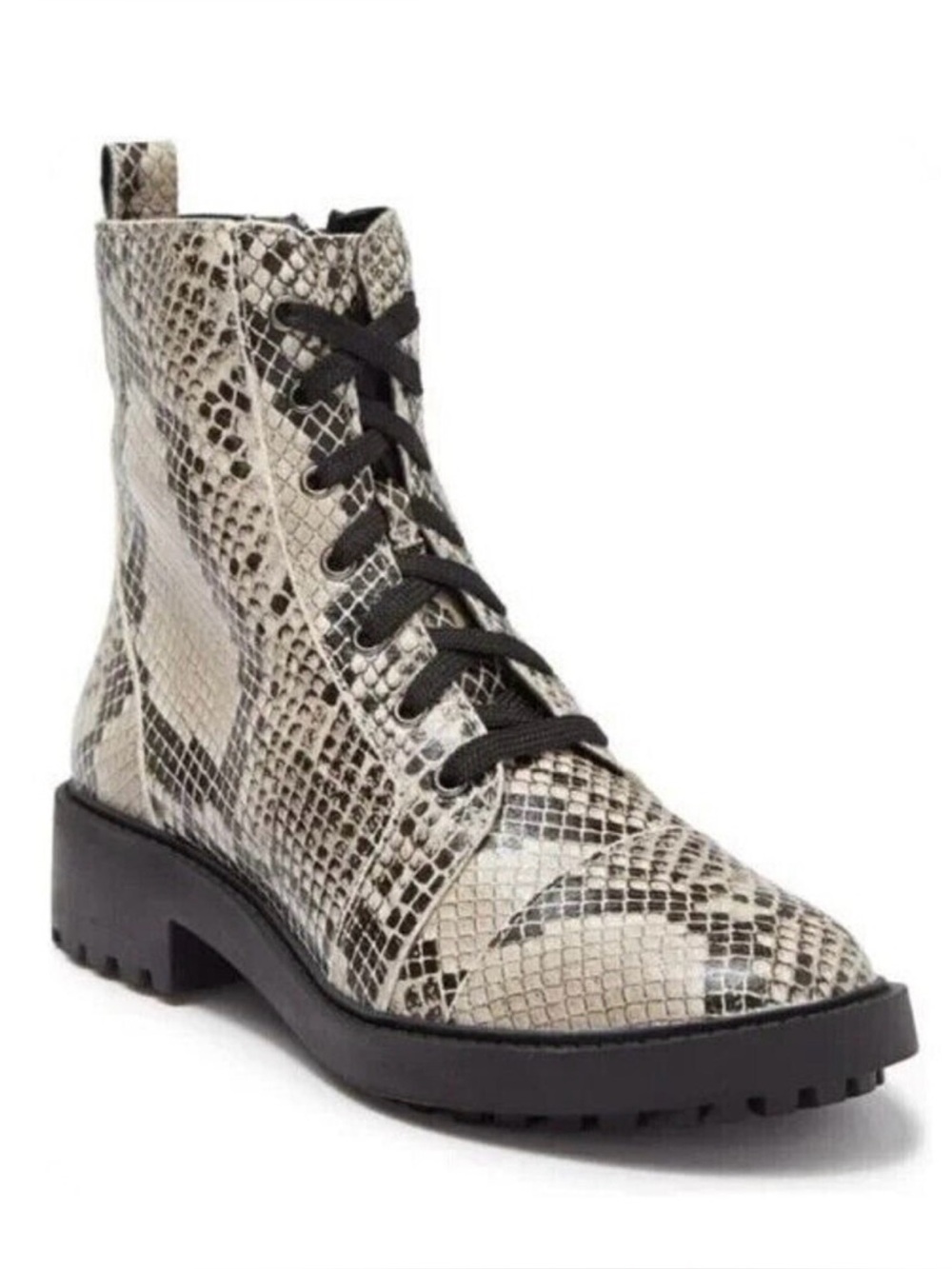 Linea Paola Snake print Black and Cream Lace up Combat Boots Size 8M